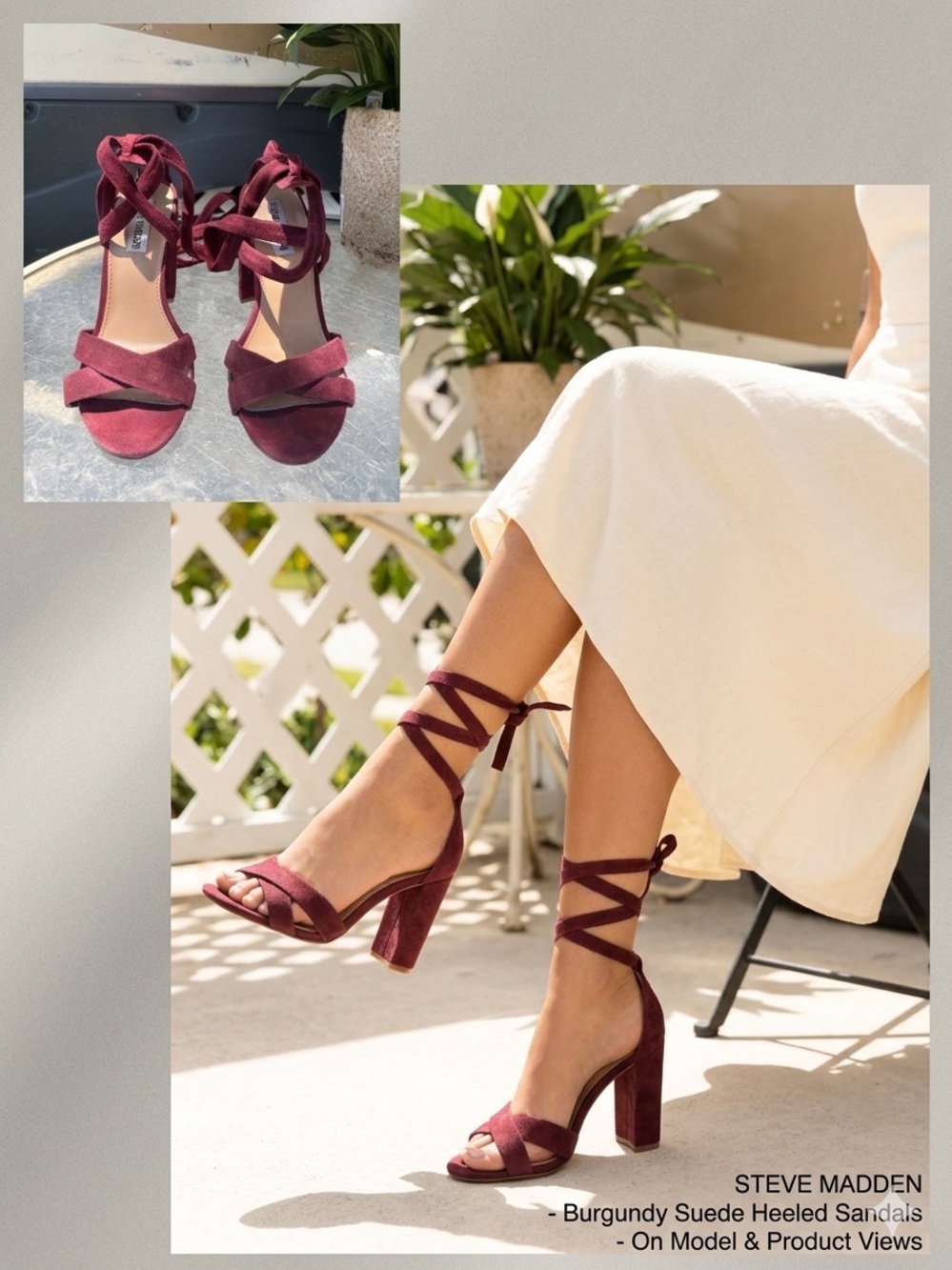 Steve Madden Burgundy Suede Strappy Lace-Up Block Heels